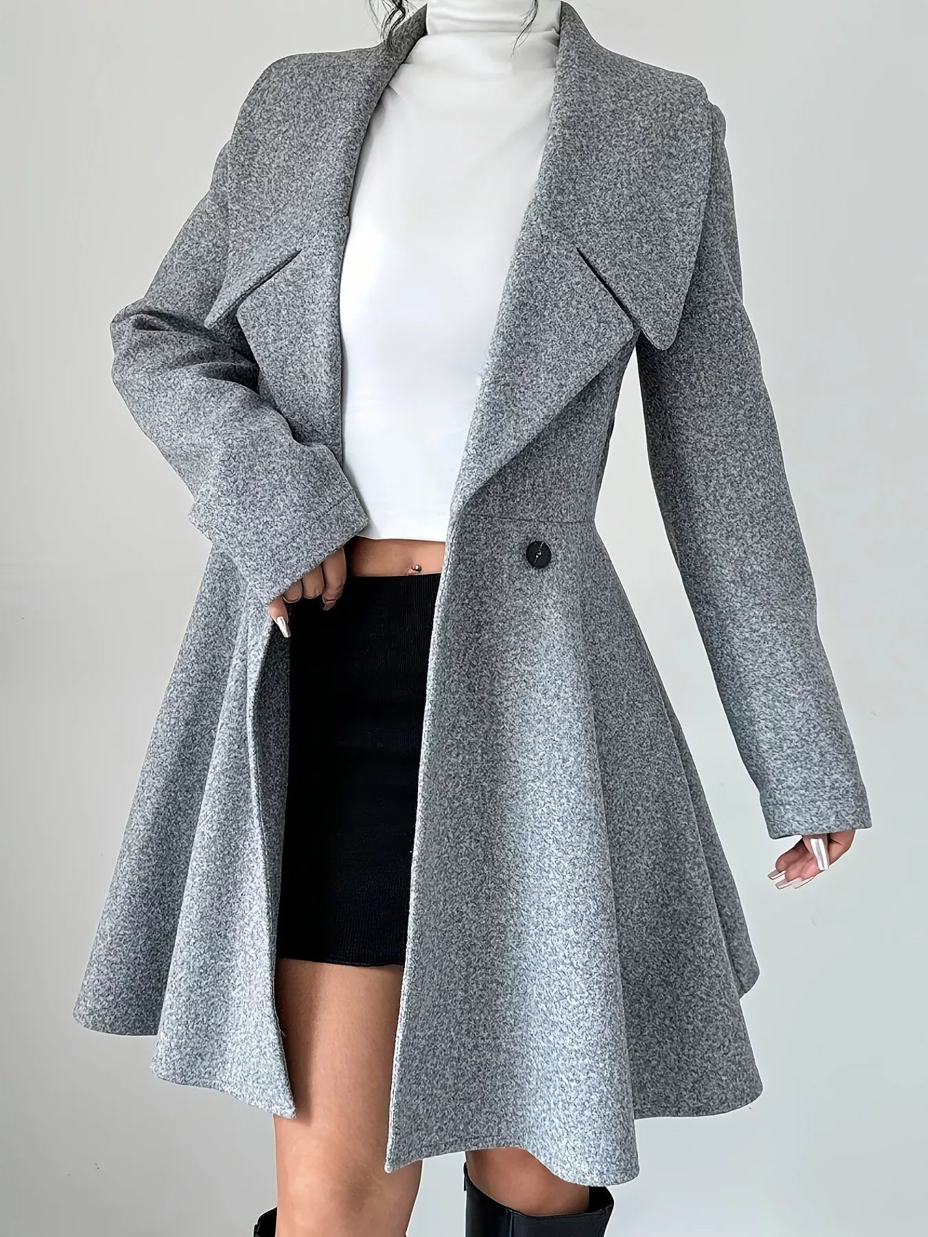 Double-Breasted Fit & Flare Wool Blend Coat Gray / S The Nichole Collection