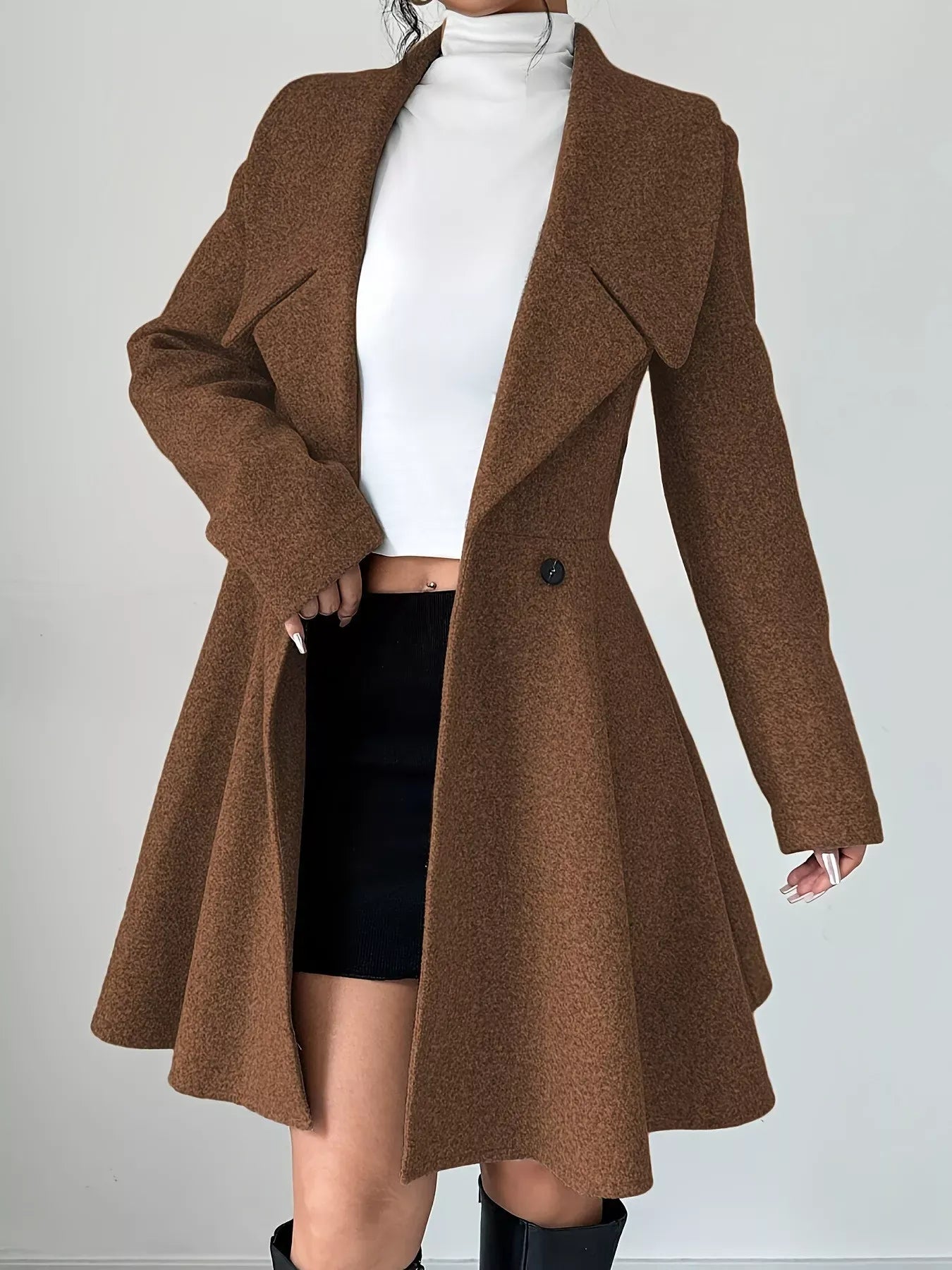 Double-Breasted Fit & Flare Wool Blend Coat The Nichole Collection