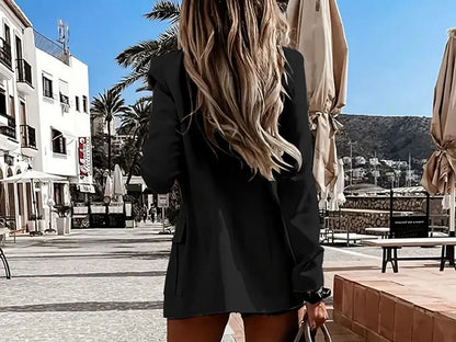 Double-Breasted Lapel Collar Blazer - Red / S