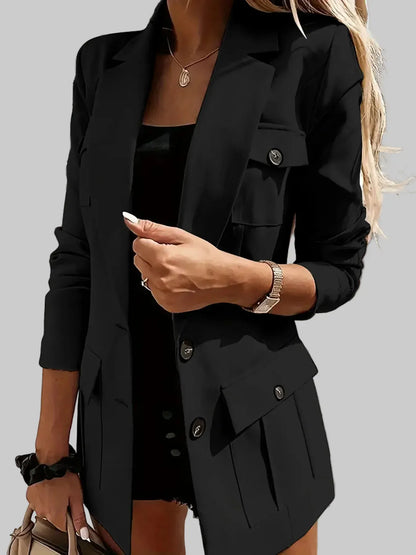 Double-Breasted Lapel Collar Blazer - Black / S