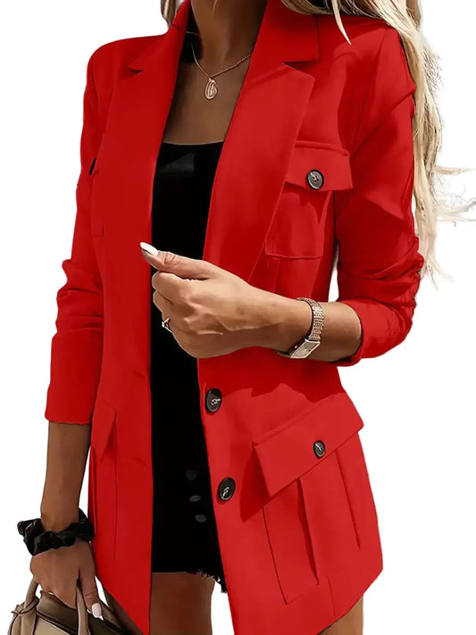 Double-Breasted Lapel Collar Blazer - Red / S