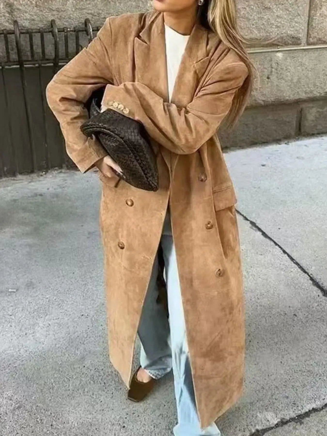 Double-Breasted Lapel Collar Long Coat The Nichole Collection