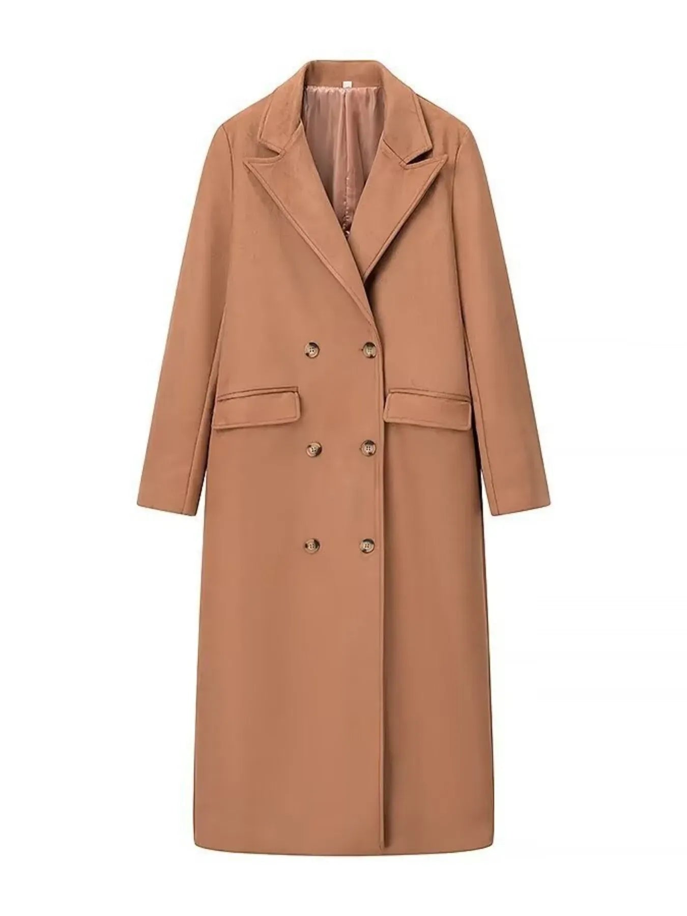 Double-Breasted Lapel Collar Long Coat Caramel / S The Nichole Collection