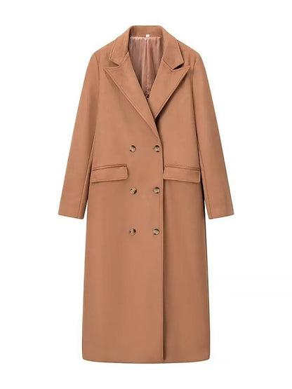 Double-Breasted Lapel Collar Long Coat Caramel / S The Nichole Collection