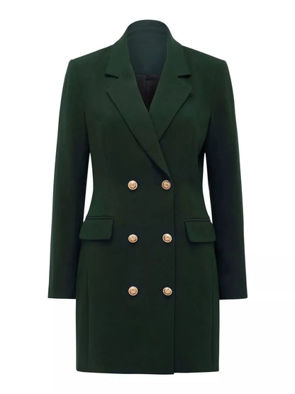 Double-Breasted Long Sleeve Blazer Dress - Black / S