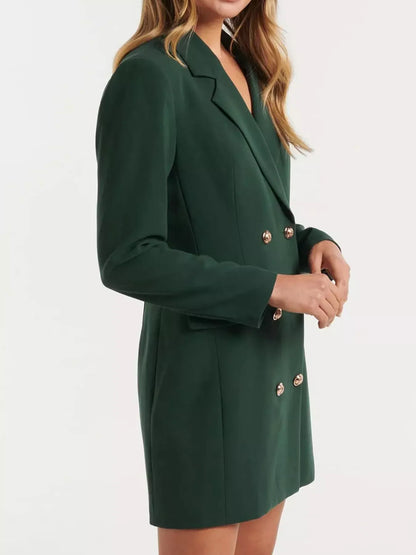 Double-Breasted Long Sleeve Blazer Dress - Black / S