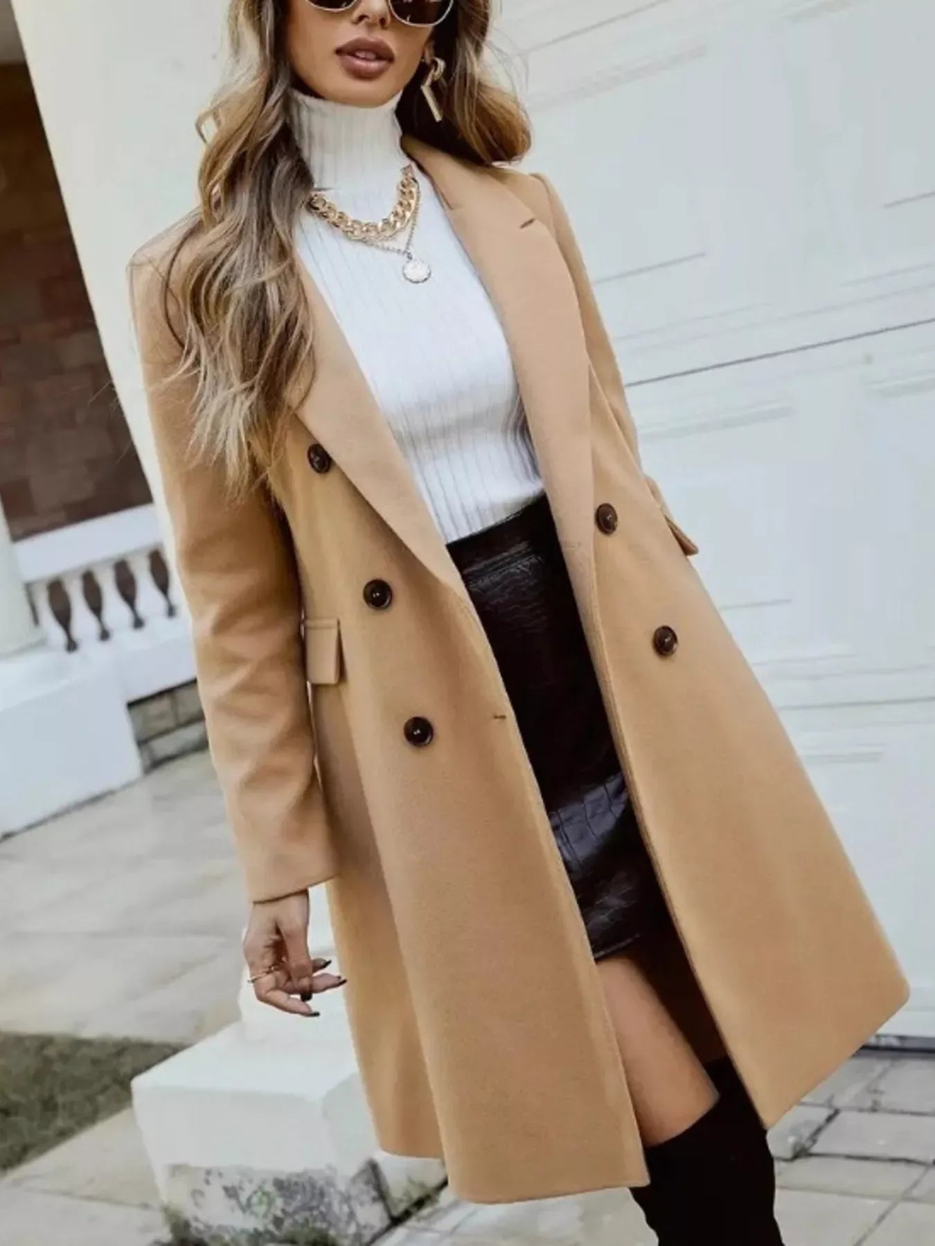 Double-Breasted Longline Coat Brown / S The Nichole Collection