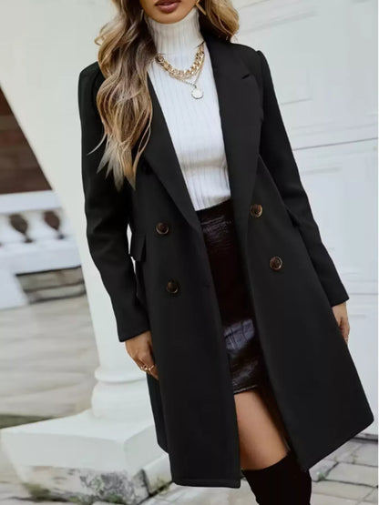 Double-Breasted Longline Coat Black / S The Nichole Collection
