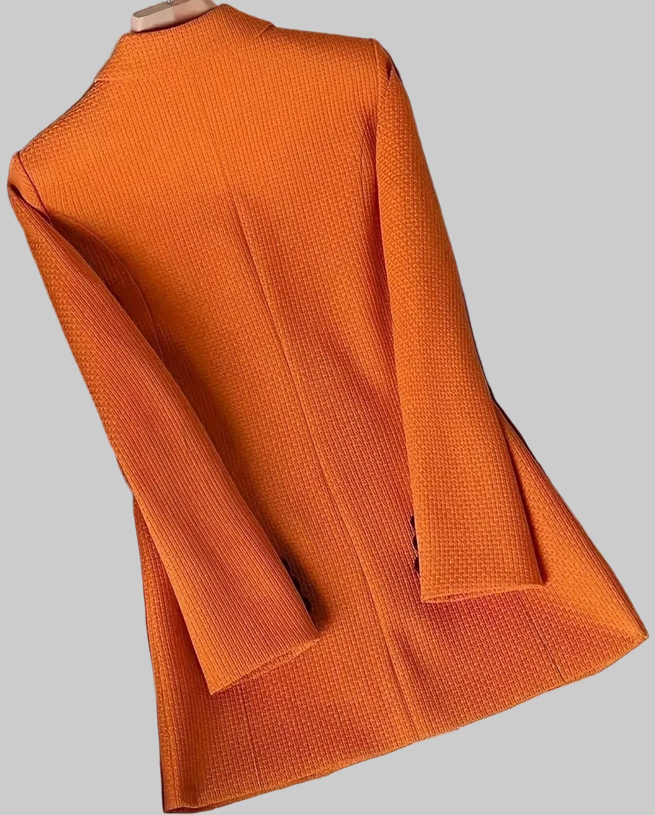 Double-Breasted Textured Blazer - Orange / S