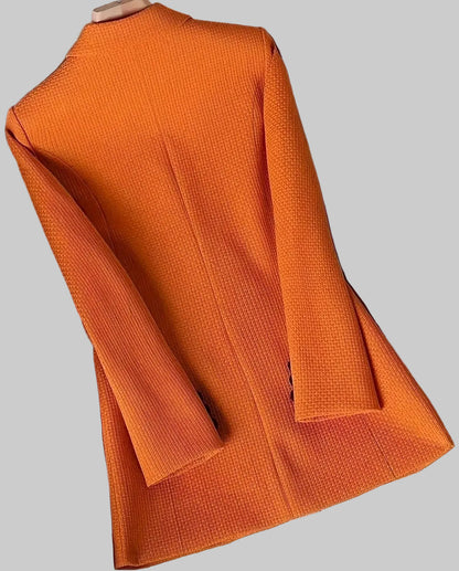 Double-Breasted Textured Blazer - Orange / S
