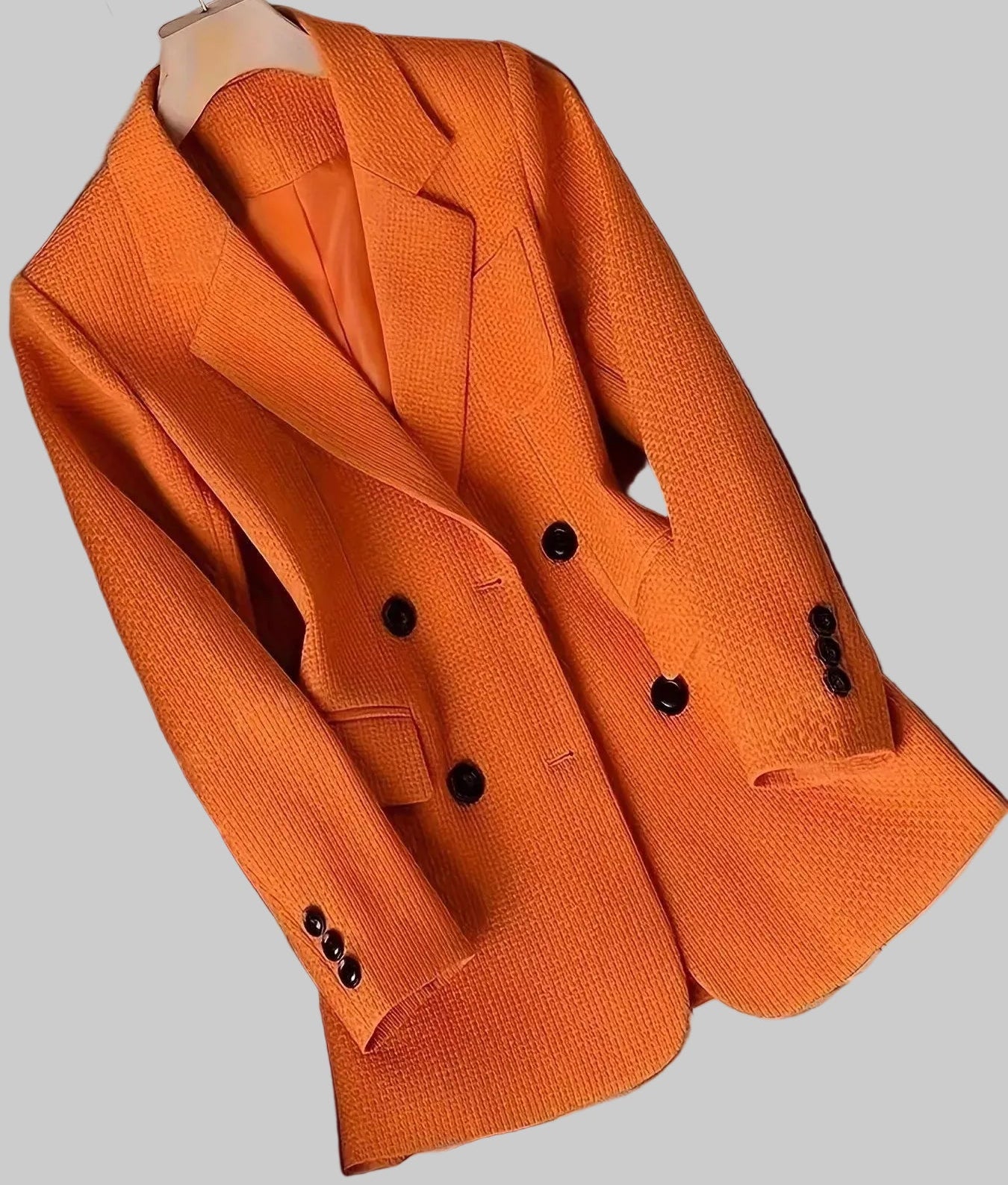 Double-Breasted Textured Blazer - Orange / S