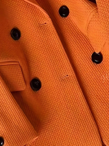 Double-Breasted Textured Blazer - Orange / S