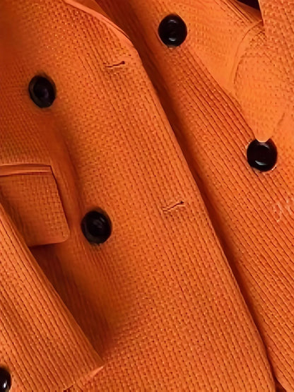 Double-Breasted Textured Blazer - Orange / S