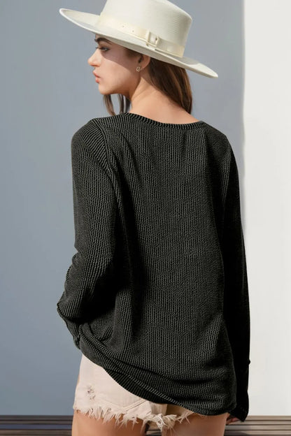 Double Take Full Size Notched Thumbhole Long Sleeve T-Shirt The Nichole Collection