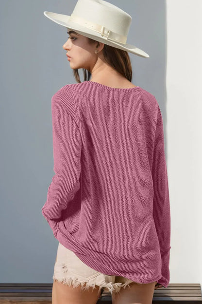 Double Take Full Size Notched Thumbhole Long Sleeve T-Shirt The Nichole Collection