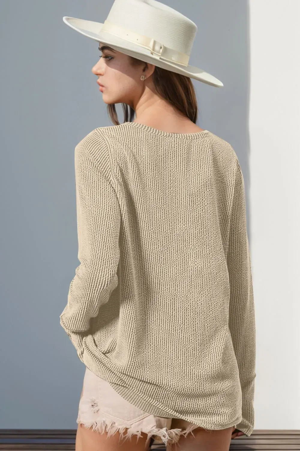 Double Take Full Size Notched Thumbhole Long Sleeve T-Shirt The Nichole Collection
