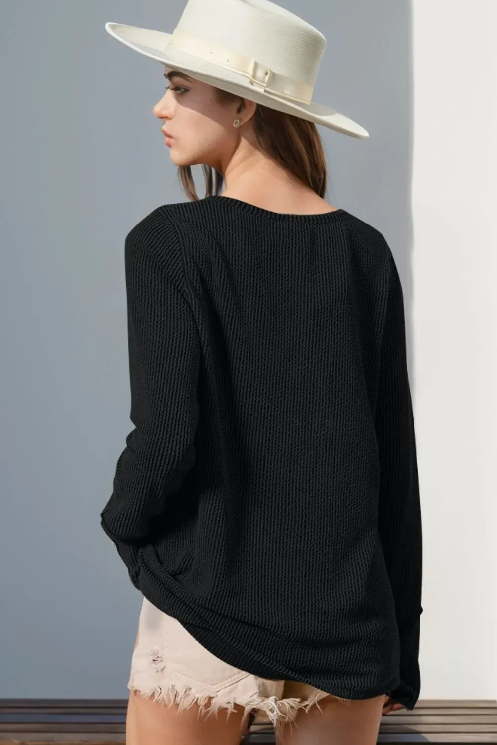 Double Take Full Size Notched Thumbhole Long Sleeve T-Shirt The Nichole Collection