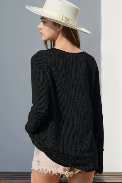 Double Take Full Size Notched Thumbhole Long Sleeve T-Shirt The Nichole Collection