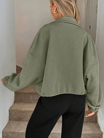 Drawstring Hem Textured Long Sleeve Jacket Jackets The Nichole Collection