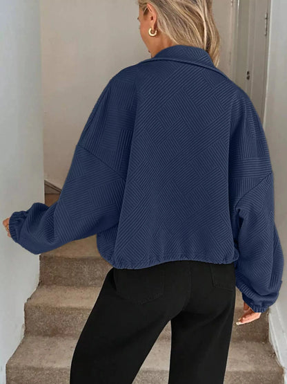 Drawstring Hem Textured Long Sleeve Jacket Jackets The Nichole Collection