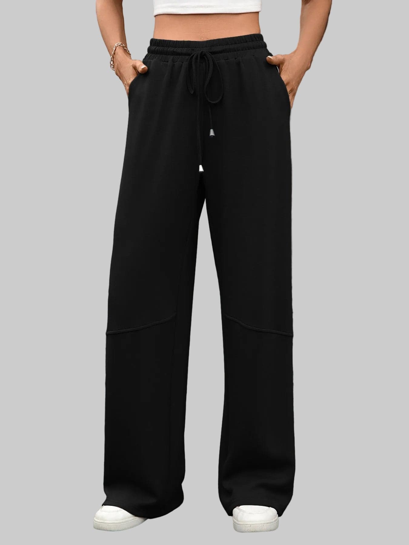 Drawstring High Waist Wide Leg Casual Pants Black / S The Nichole Collection