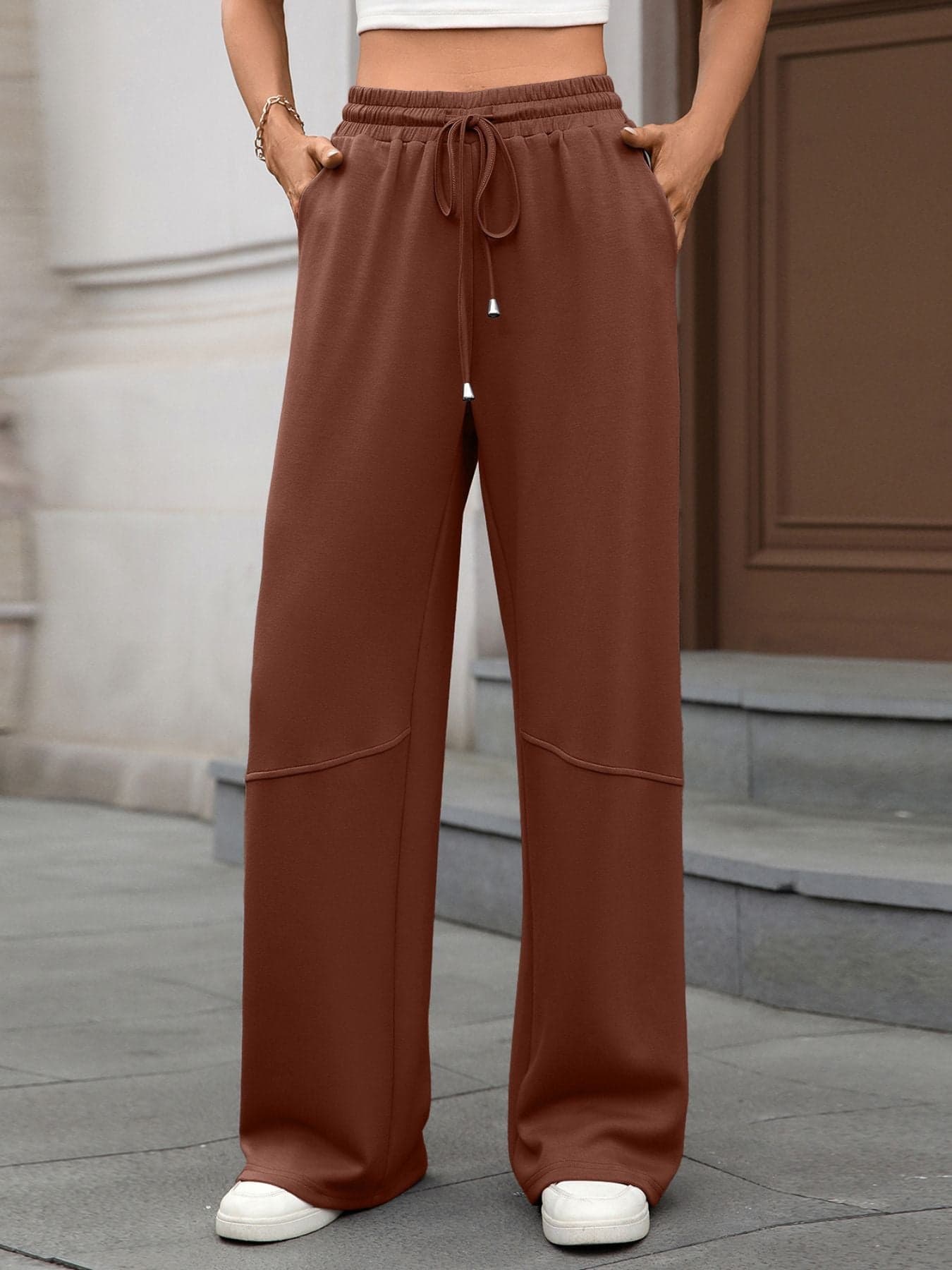Drawstring High Waist Wide Leg Casual Pants The Nichole Collection