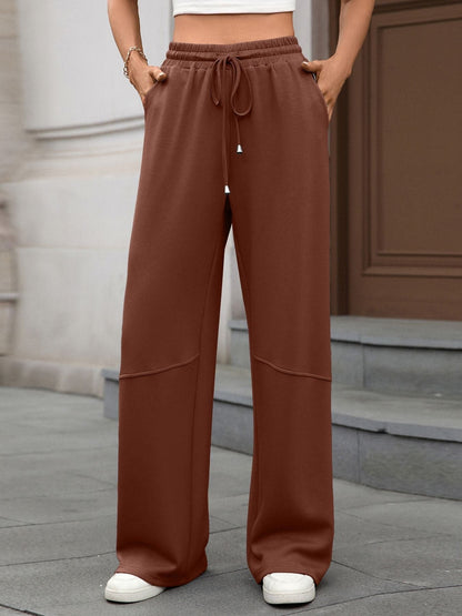 Drawstring High Waist Wide Leg Casual Pants The Nichole Collection