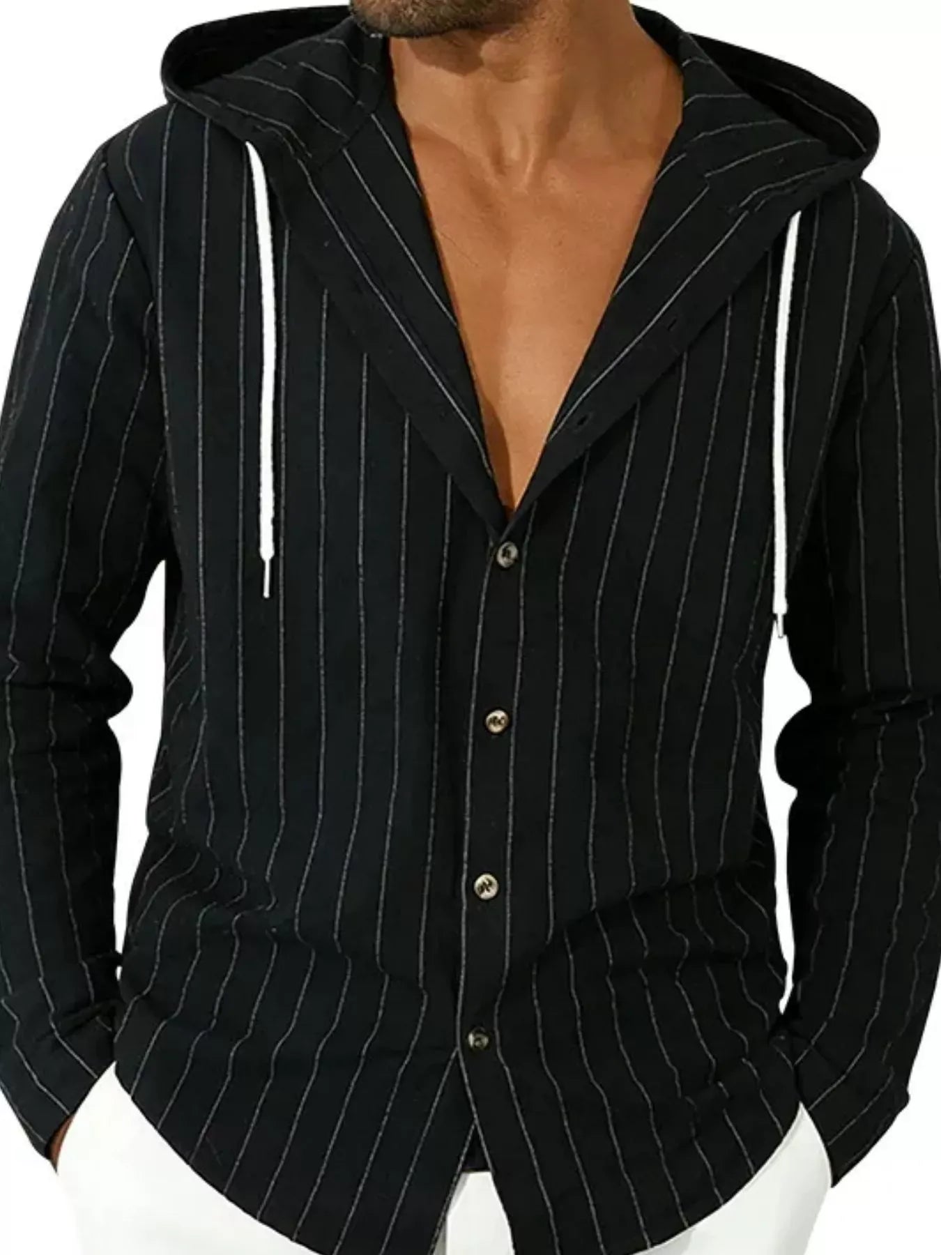 Drawstring Hooded Button Up Shirt | The Nichole Collection