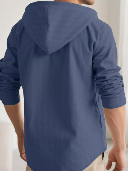Drawstring Hooded Button Up Shirt | The Nichole Collection