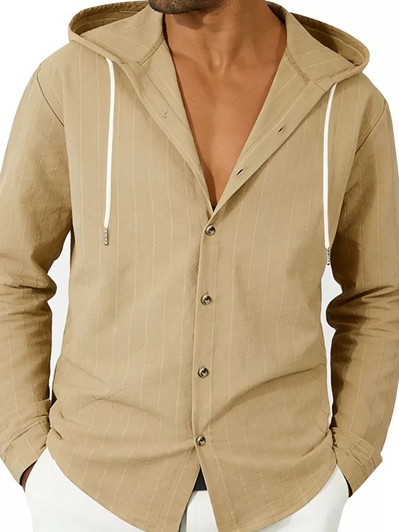 Drawstring Hooded Button Up Shirt | The Nichole Collection