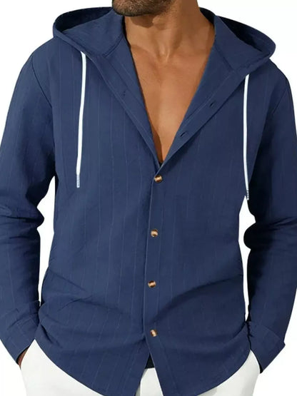 Drawstring Hooded Button Up Shirt | The Nichole Collection