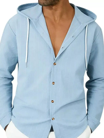 Drawstring Hooded Button Up Shirt | The Nichole Collection
