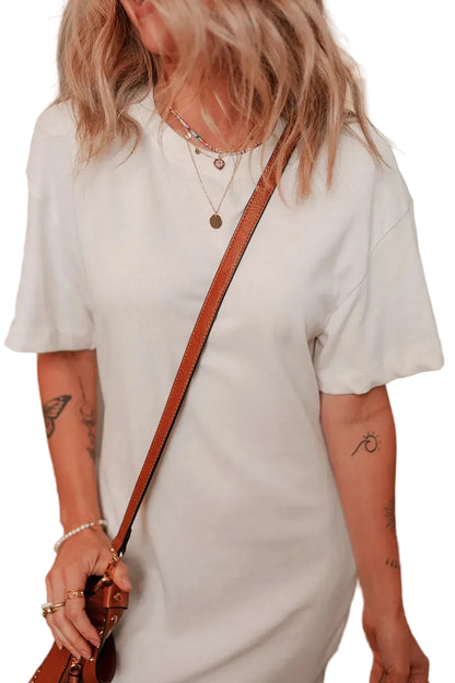 Drop Shoulder Crew Neck Shift T Shirt Dress The Nichole Collection