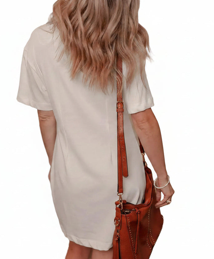 Drop Shoulder Crew Neck Shift T Shirt Dress The Nichole Collection