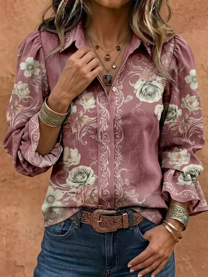 Floral Print Ruffle Button-Down Shirt The Nichole Collection - Official Site
