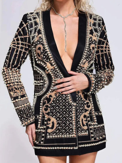 Pearl-Embellished One-Button Blazer The Nichole Collection
