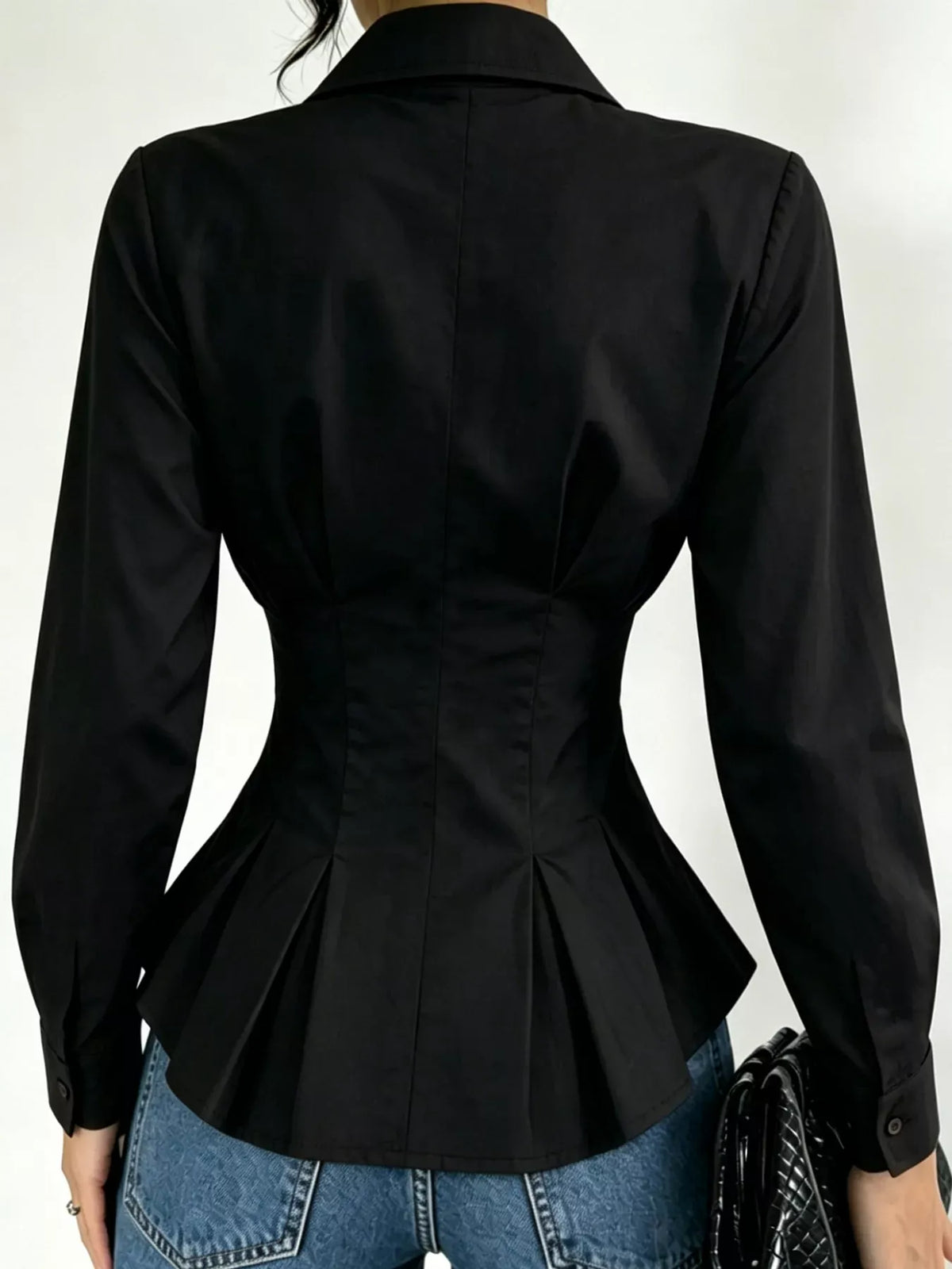Button-Down Peplum Blouse with Fitted Waist The Nichole Collection