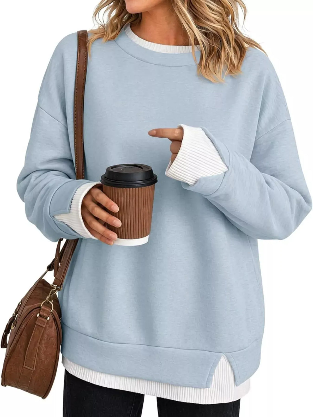 CONTRAST-TRIM CREWNECK SWEATSHIRT The Nichole Collection - Official Site
