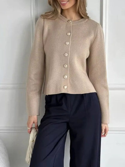 Decorative-Button Crew-Neck Knit Cardigan The Nichole Collection - Official Site