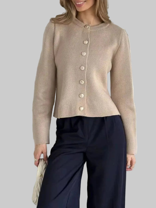 Decorative-Button Crew-Neck Knit Cardigan The Nichole Collection - Official Site