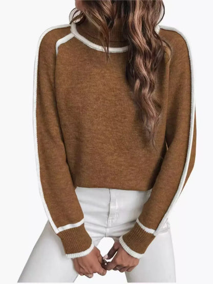 Contrast-Stitch Ribbed-Hem Turtleneck Sweater The Nichole Collection - Official Site