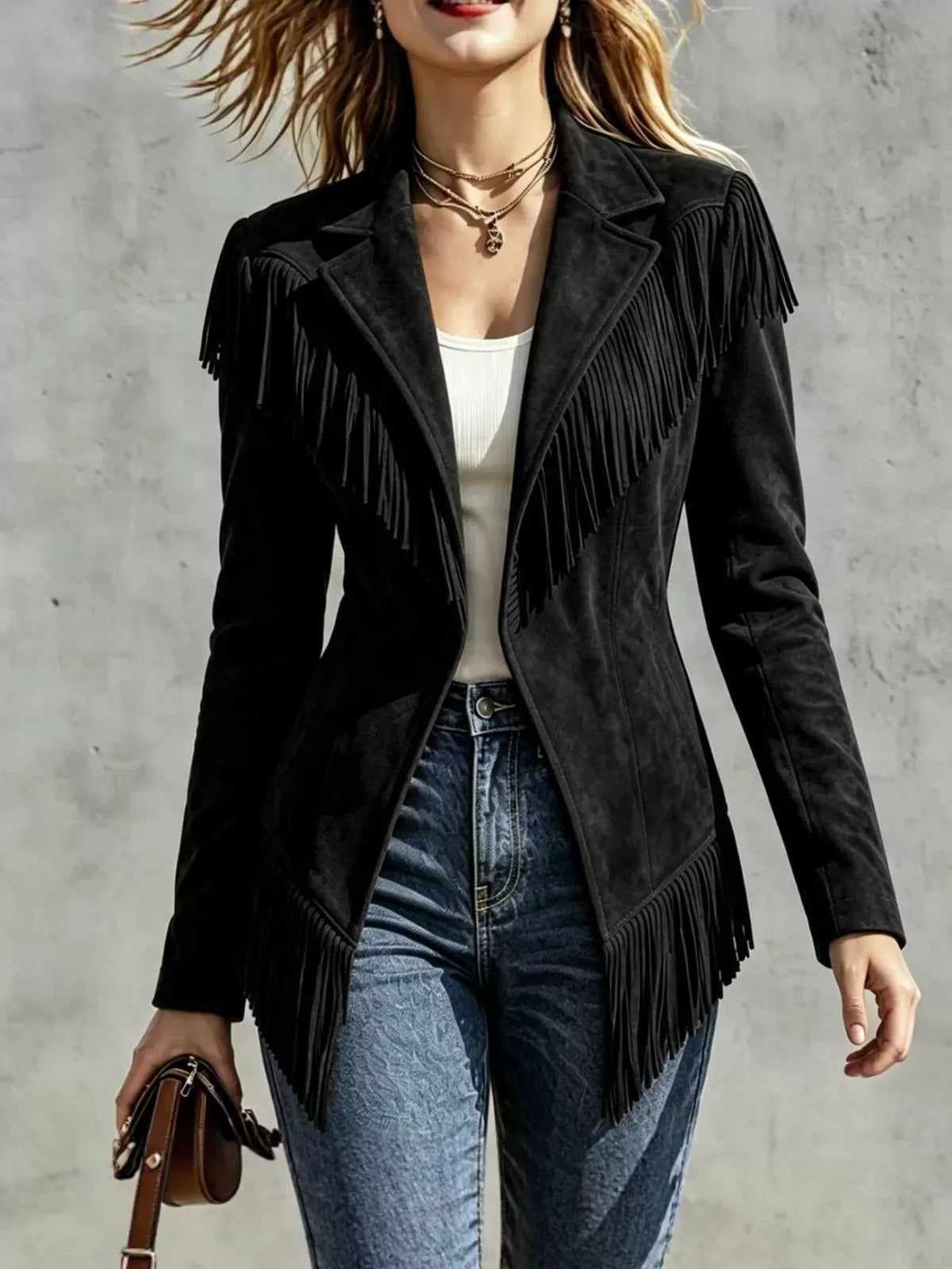 Western Fringe Open-Front Lapel Jacket The Nichole Collection - Official Site