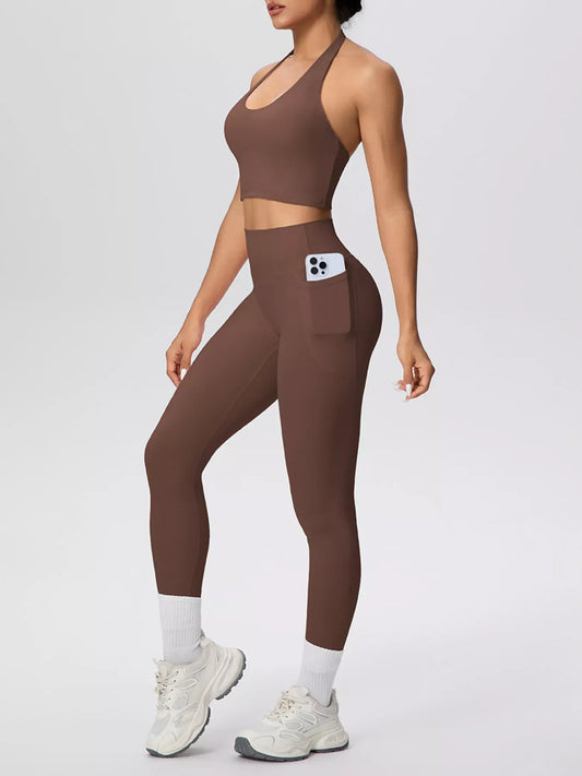 Halter-Neck Crop Top and High-Waisted Leggings Active Set The Nichole Collection - Official Site