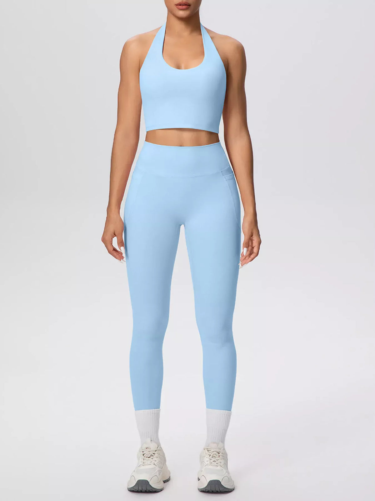 Halter-Neck Crop Top and High-Waisted Leggings Active Set The Nichole Collection - Official Site