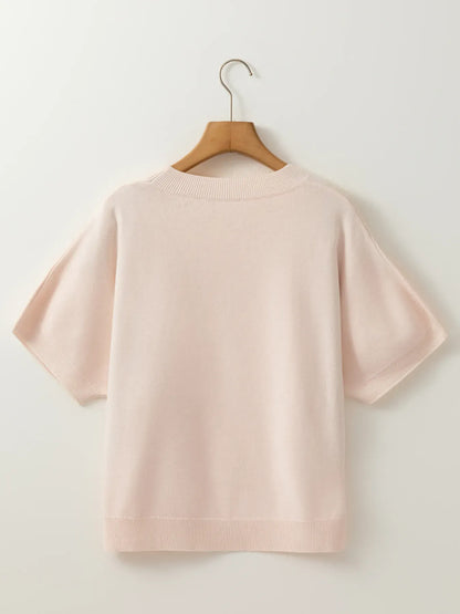 Pearl-Embellished Bow-Detail Short-Sleeve Sweater The Nichole Collection
