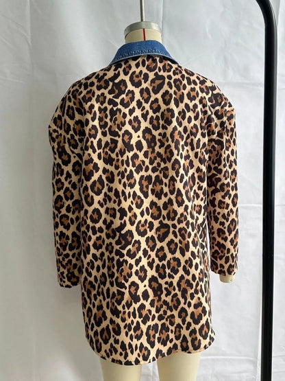 Denim Leopard Print Colorblock Jacket The Nichole Collection