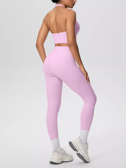 Halter-Neck Crop Top and High-Waisted Leggings Active Set The Nichole Collection - Official Site