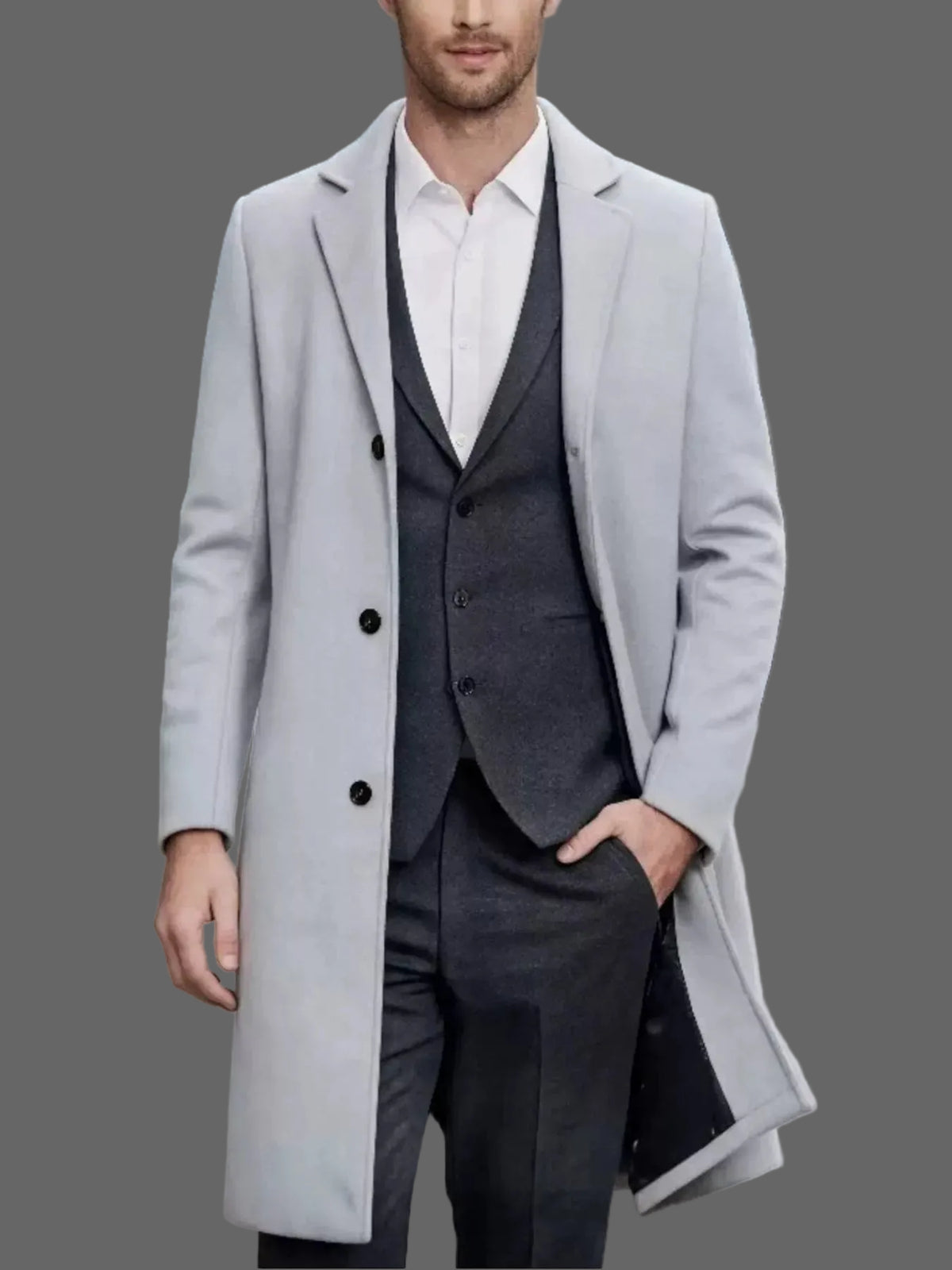 Men's Slim-Fit Lapel-Collar Overcoat Jonathan M Collection