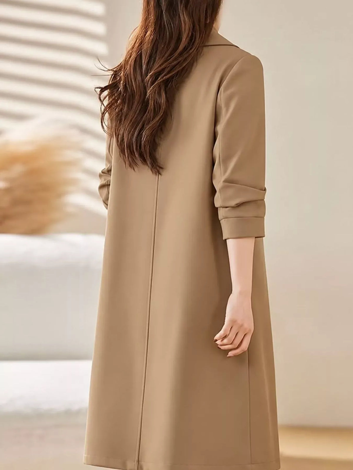 Single-Breasted Button-Front Coat - Camel-Lined / M