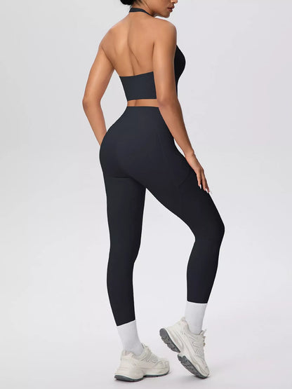 Halter-Neck Crop Top and High-Waisted Leggings Active Set The Nichole Collection - Official Site